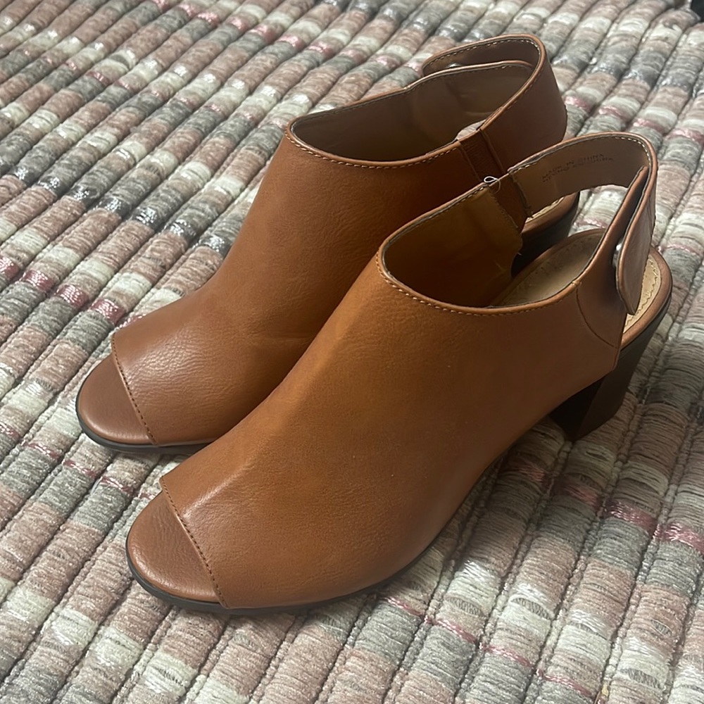 Brown Faux Leather Sandals
